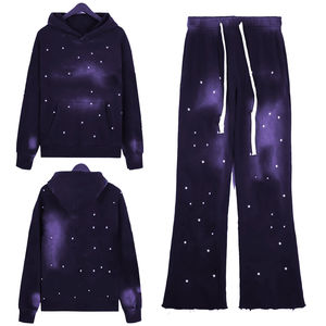 Ensemble de vêtements pour homme, 100% coton, sweat-shirts à strass, pantalon évasé, survêtement pour homme, vente en gros - Product Image 5