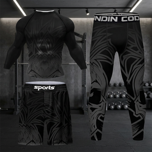 Ensemble MMA 3 pièces pour homme : rashguard, short et pantalon de compression sublimés - Product Image 3