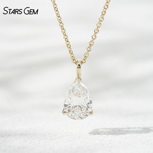 Collier en diamant cultivé en laboratoire certifié IGI Starsgem, 1,06 ct, forme poire, couleur D, VS, or massif 18 carats, bijoux fins vintage pour femmes - Product Image 1