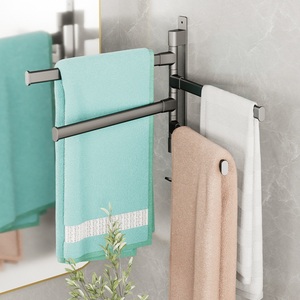 Portasciugamani da bagno <span class=keywords><strong>nero</strong></span> a 4 bracci appendiabiti organizzatore portasciugamani girevole a parete in alluminio - Product Image 3