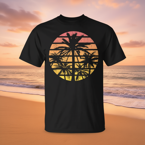 T-shirt graphique vintage palmier tropical style rétro coucher de soleil été plage pour vacances à la plage ou événements sur le thème tropical - Product Image 3