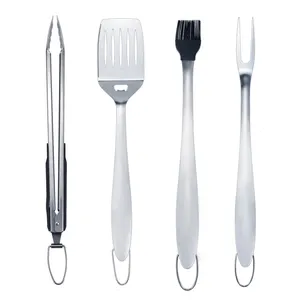 4 pcs anti-stick stainless steel bbq grill accessories grilling set with meat fork spatula tong