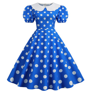 Abito Vintage da Donna a Pois con Colletto <span class=keywords><strong>Peter</strong></span> Pan, Maniche Corte a Sbuffo, Vestito a Trapezio Midi Stile Retrò Anni '50 per Feste e Occasioni Casual - Product Image 5