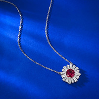 Neue 925 Sterling Silber Ein Karat Taubenblut-Rubin Vintage Blumenform Charm-Halskette Rhodium/Gold Plattiert Unisex Hochzeit