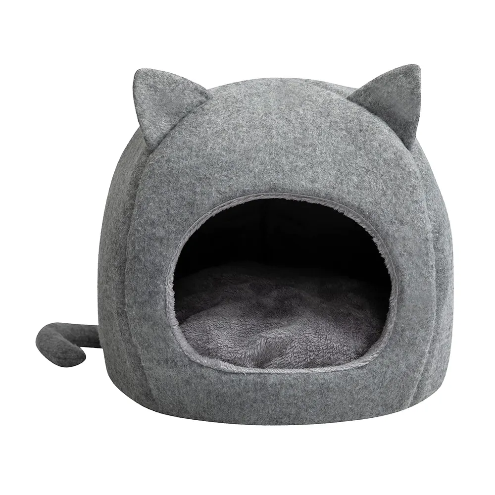 フェルトペットベッド猫テント洞窟子猫トライアングルネコハウスハット屋内屋外用クッション付き