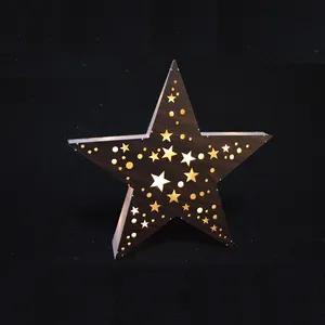 Holiday Party Decoration Clear Bright Star Shape Christmas Lights、Wooden Glittered Led Star Light Decoration