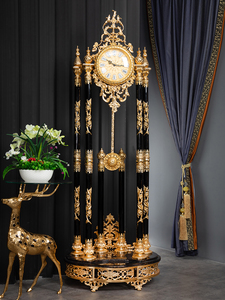 Sang trọng cổ phong cách ông nội đồng hồ Vàng Đồng đen pha lê đứng hoàng gia sàn Đồng hồ - Product Image 4