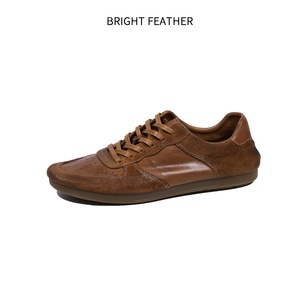 BRIGHT FEATHER Chaussures Rétro Marron <span class=keywords><strong>en</strong></span> <span class=keywords><strong>Cuir</strong></span> Véritable Peintes à la Main à Lacets Respirantes Décontractées pour Hommes Faites à la Main - Product Image 1