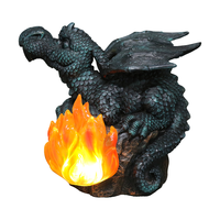 Statue de dragon en résine, ornement de jardin à énergie solaire avec lumière de feu, imperméable, décoration de pelouse, de patio et de jardin, figurine