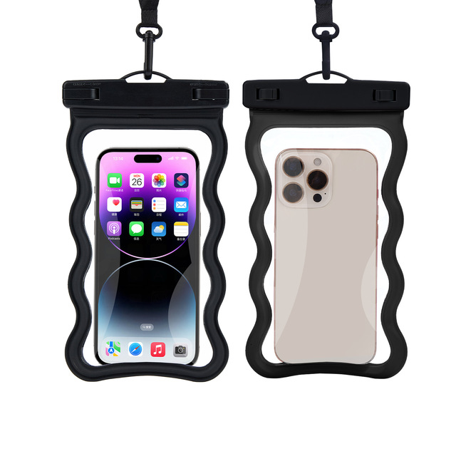 New Arrival Wave Design 7inch Screen Transparent Clear Waterproof Mobile Phone Bag Case for Drifting Swimming Diving Sports