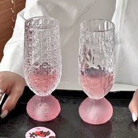 Verre à champagne rose vintage artisanal gaufré 200 ml, coupe à vin rétro à pied court pour la décoration de bar à domicile