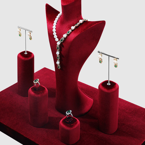 Purple Velvet Jewelry Display Stand with Necklace Holder Ring Cylinder Earring Showcase Counter - Product Image 4