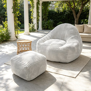 Canapé paresseux en velours côtelé avec repose-pieds, idéal pour le salon, les gîtes, les cafés et les projets hôteliers - Product Image 3