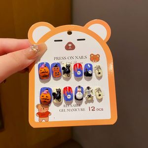 12 faux ongles 3D colorés de <span class=keywords><strong>dessin</strong></span> animé pour <span class=keywords><strong>Halloween</strong></span>, cadeaux adorables pour enfants, ongles à presser pour enfants avec colle, vente chaude - Product Image 5