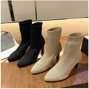 2025 New Fashion Women's Outdoor Ankle <b>Boots</b> Stretch Knitted <b>Sock</b> with Pointed Toe High Heels Sexy <b>Ladies</b> Shoes - Product Image 3