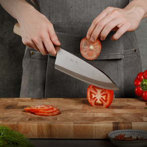 Cuchillo Japonés Aogami 2 de Alta Gama, Cuchillo Deba Japonés con Doble Hoja de Acero, Mango de Madera de Ébano y Cuerno de Butalo - Product Image 4