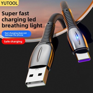 Câble <span class=keywords><strong>USB</strong></span> C multicolores en alliage de zinc avec lumière LED, charge rapide 3A, câble <span class=keywords><strong>USB</strong></span> Type-C tressé pour iPhone, Android, Xiaomi - Product Image 1