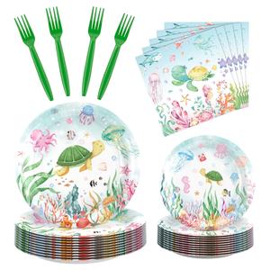 Vaisselle jetable moderne à thème dauphin, très vendue, pour fêtes <span class=keywords><strong>d</strong></span>'anniversaire, comprenant assiettes, gobelets et serviettes - Product Image 5