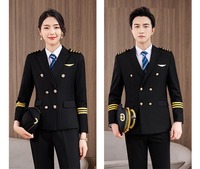 Uniformes de pilote et de personnel d'aviation sur mesure de haute qualité pour hommes et femmes, ensemble deux pièces à double boutonnage