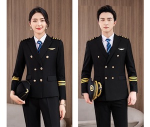 Tùy Chỉnh Chất Lượng Cao Hãng Hàng Không Hàng Không Người Đàn Ông Phụ Nữ Đôi Ngực Đồng Phục Phi Công Nhân Viên Đồng Phục Hai Mảnh Thiết Lập - Product Image 5