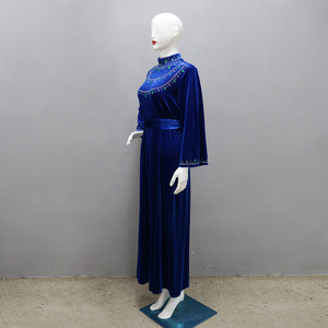ÉMIRATS ARABES UNIS Américain Élégant Bleu couleur velours Vert diamant devant ethnique modeste pleine longueur <span class=keywords><strong>abaya</strong></span> musulmane - Product Image 5