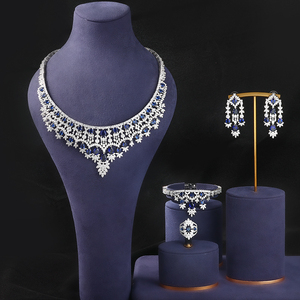 4 Buah <span class=keywords><strong>Set</strong></span> Perhiasan Mewah Besar dengan Zirkonia Kubik untuk Wanita Aksesori Pesta Pernikahan Pengantin Arab <span class=keywords><strong>Saudi</strong></span> Dubai - Product Image 2