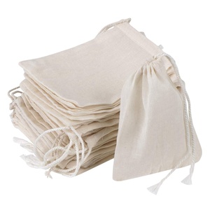 Sacs en mousseline de coton bio imprimés avec cordon de serrage, logo personnalisé, grand sac de rangement anti-poussière en coton - Product Image 1