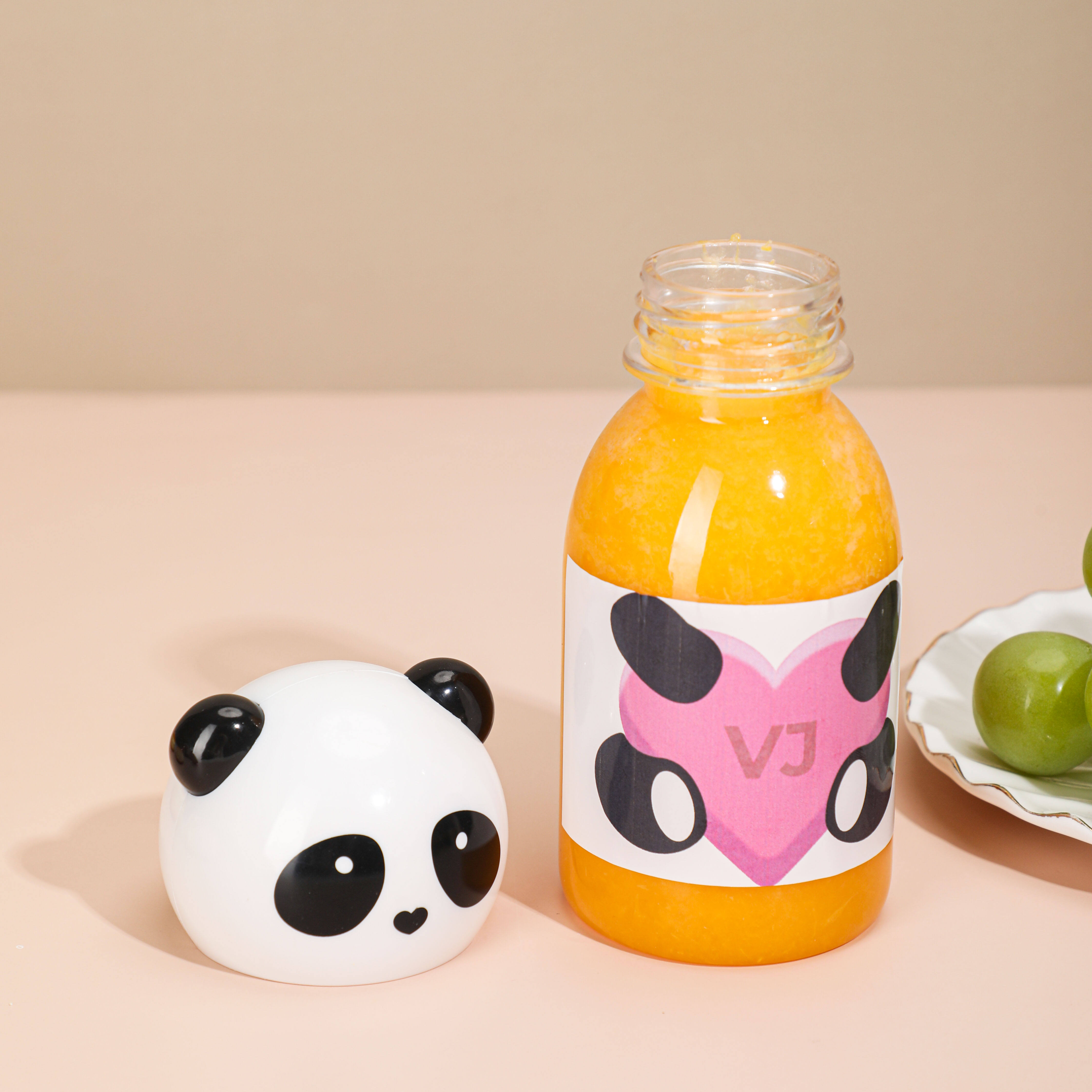 Cute Panda Animal Shaped Juice Beverage Milk Tea Smoothie Cup Bubble Boba Tea Plastic Bottles with Lid
