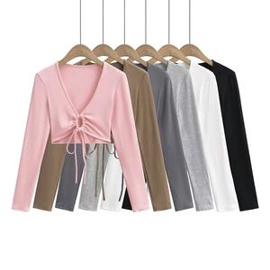 Pronta per la spedizione da donna con scollo a V a manica lunga in stile bianco maglietta Slim Fit per ragazze <span class=keywords><strong>Sexy</strong></span> - Product Image 1