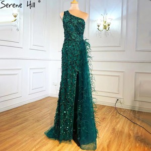 Robes de soirée sexy personnalisées à fente latérale avec une épaule Largos Elegantes Y <span class=keywords><strong>Moda</strong></span> 2023 paillettes et plumes - Product Image 6