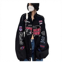 Veste universitaire vintage brodée pour femme, coupe courte décontractée, à bouton unique, manches longues, respirante, pour l'hiver/l'automne/le printemps