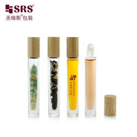 Flacon roll-on en verre transparent à fond épais de 10 ml avec bouchon en bois naturel pour parfum, huile essentielle, cristal