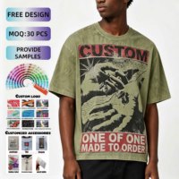 Camiseta de Manga Corta para Hombre, Personalizada, con Estampado Digital, Lavado Ácido, Tejido Formal, 100% Algodón, Corte Regular, Peso Pesado