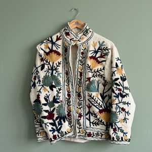 Hand Embroidered Floral <b>Mandarin</b> <b>Collar</b> <b>Jacket</b> Full Sleeve Cotton Women's Coat Spring Prairie Chic Style Suzani Wholesale Coats - Product Image 1