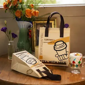 Sac thermique non tissé avec logo personnalisé et doublure en aluminium pour la livraison de café, sac isotherme à emporter pour les boissons chaudes - Product Image 4