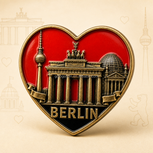 Imán de recuerdo de Berlín 2026, forma de corazón, logotipo en relieve 3D, Puerta de Brandenburgo, bronce antiguo, aleación de zinc, venta al por mayor, personalizado de fábrica - Product Image 1