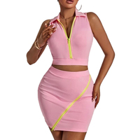 Ensemble personnalisé débardeur rose à fermeture éclair et jupe à taille élastique jupe pour femmes ensemble deux pièces