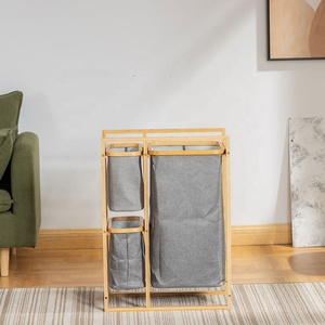 Grand panier à linge à 3 compartiments étagère <span class=keywords><strong>de</strong></span> rangement panier à linge en bambou naturel enfants jouets supports organisateur étagères <span class=keywords><strong>de</strong></span> rangement - Product Image 4