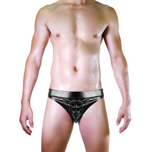 Men Sexy <b>Underwear</b> Faux Leather Thong Low Waist <b>See</b> <b>Through</b> Hollow Out Passionate Design - Product Image 3