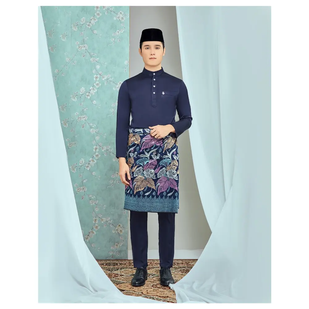 SIPO Eid 2023 Người Malaysia Hồi Giáo Nam Baju Kurung Melayu Lụa Ẩn Khóa Kéo Bên Trái Mô Hình Thêu Baju Kurung S Baju Raya