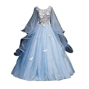 Sky Blue Ball Gown Evening Dress O-Neck Empire Waist Floral Print Puffy Skirt Student Art Exam Performance Costume - Product Image 5