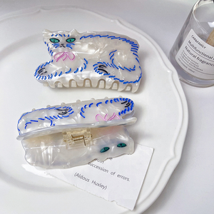 คลิปหนีบผมรูปแมวเปอร์เซียขนปุยสีขาวน่ารักสีฟ้าคลิปฉลามแมวหยิกสำหรับผู้หญิงผมอะซิเตทกรงเล็บเครื่องประดับผมใหม่ - Product Image 3