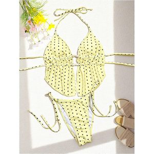 FOXA Women's 2 Piece <b>Polka</b> <b>Dot</b> Halter <b>Bikini</b> Set Ruffled Thong Swimsuit Stretch Bathing Suit - Product Image 4