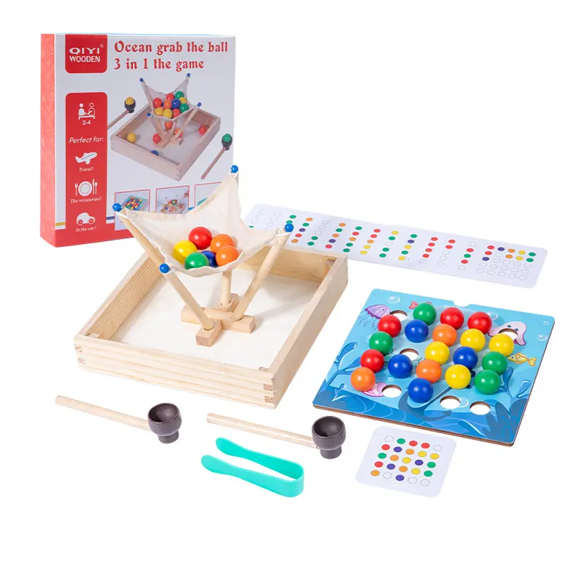 Children Wooden 2 In 1 Rainbow Beads Clip Color Sorting Game Early Educational Sport Training Learning Toys For Kids