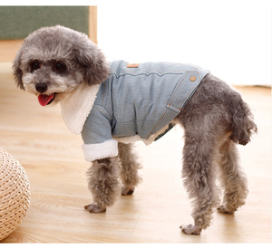 थोक फैशन मोटी सर्दियों गर्म ऊन कॉलर जीन्स कुत्ते कोट पालतू डेनिम जैकेट - Product Image 4