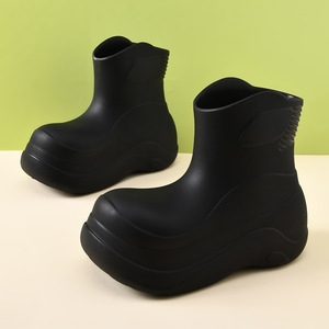 Women's Waterproof Non Slip Rain Boots Thick Soled Low Cut EVA Mid <b>Heel</b> Solid Color All Season Water Shoes - Product Image 2