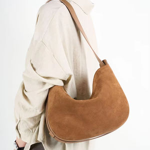 Sac bandoulière rétro en cuir véritable mat pour femme avec fermeture éclair, style élégant à porter à l'épaule ou sous le bras - Product Image 1