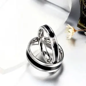 Groothandel Creatieve Olie Druppel Effen Titanium Stalen Paar Ring Trendy Email Zwarte Trouwringen