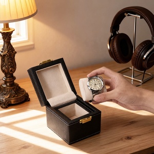 Sang Trọng PU Da Duy Nhất Hộp Đồng Hồ Handmade Kim Loại Clasp Không Thấm Nước Du Lịch Di Động Trường Hợp Biểu Tượng Tùy Chỉnh - Product Image 6