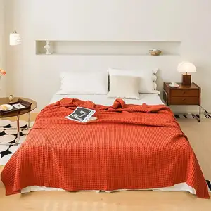 夏季3D华夫饼格子纯棉床毯扔薄被子针织床罩家居酒店床罩沙发套扔毛毯